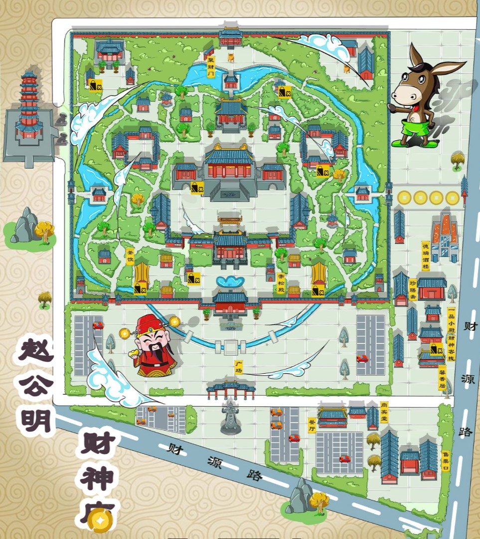 海尾镇寺庙类手绘地图